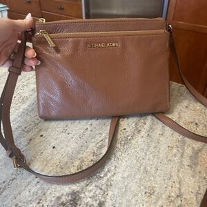 Michael Kors MINT Brown Leather Crossbody Purse with Double Zipper Compartments